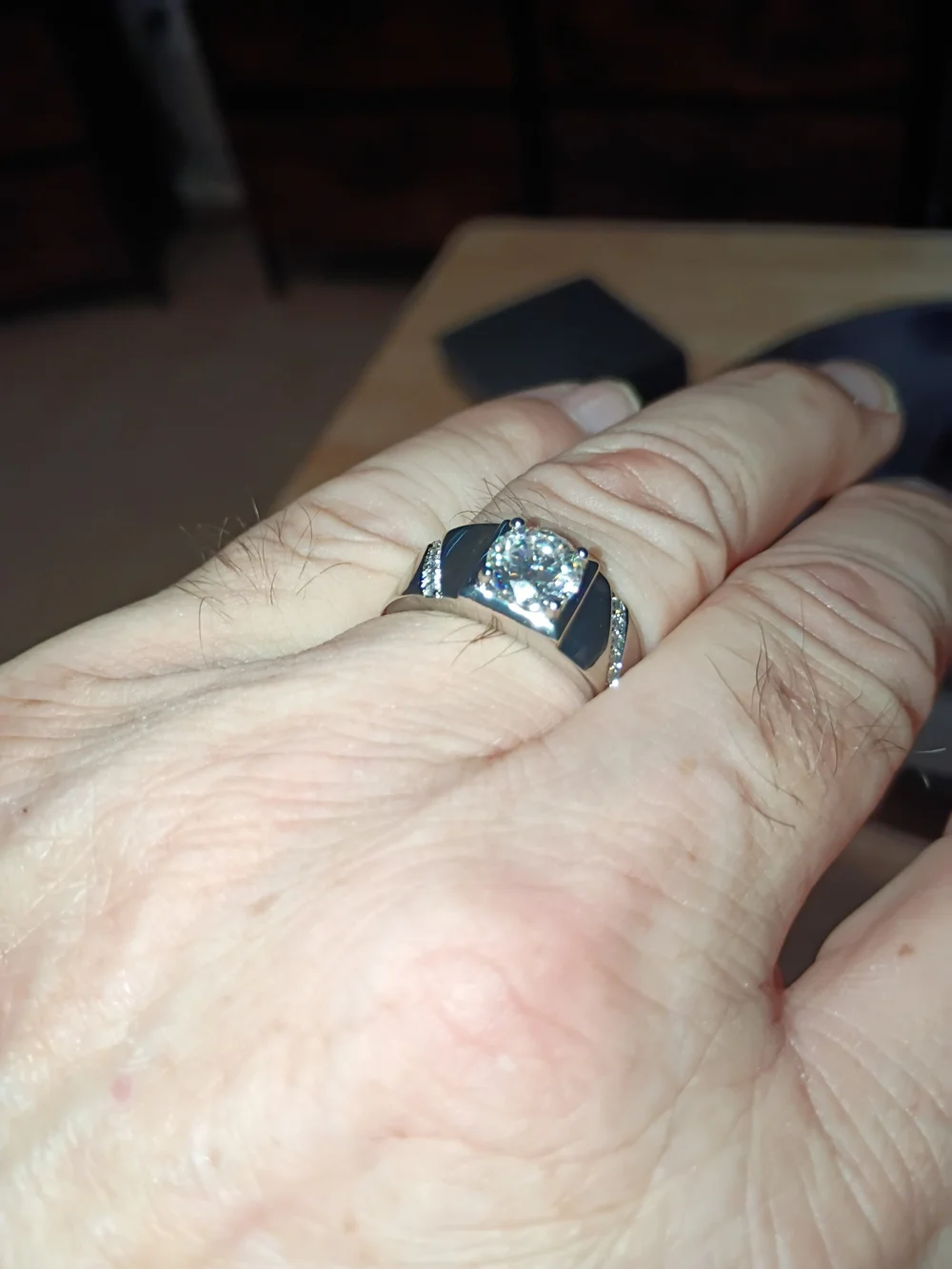 Men's Silver Ring with  moissanite Center Stone size 10